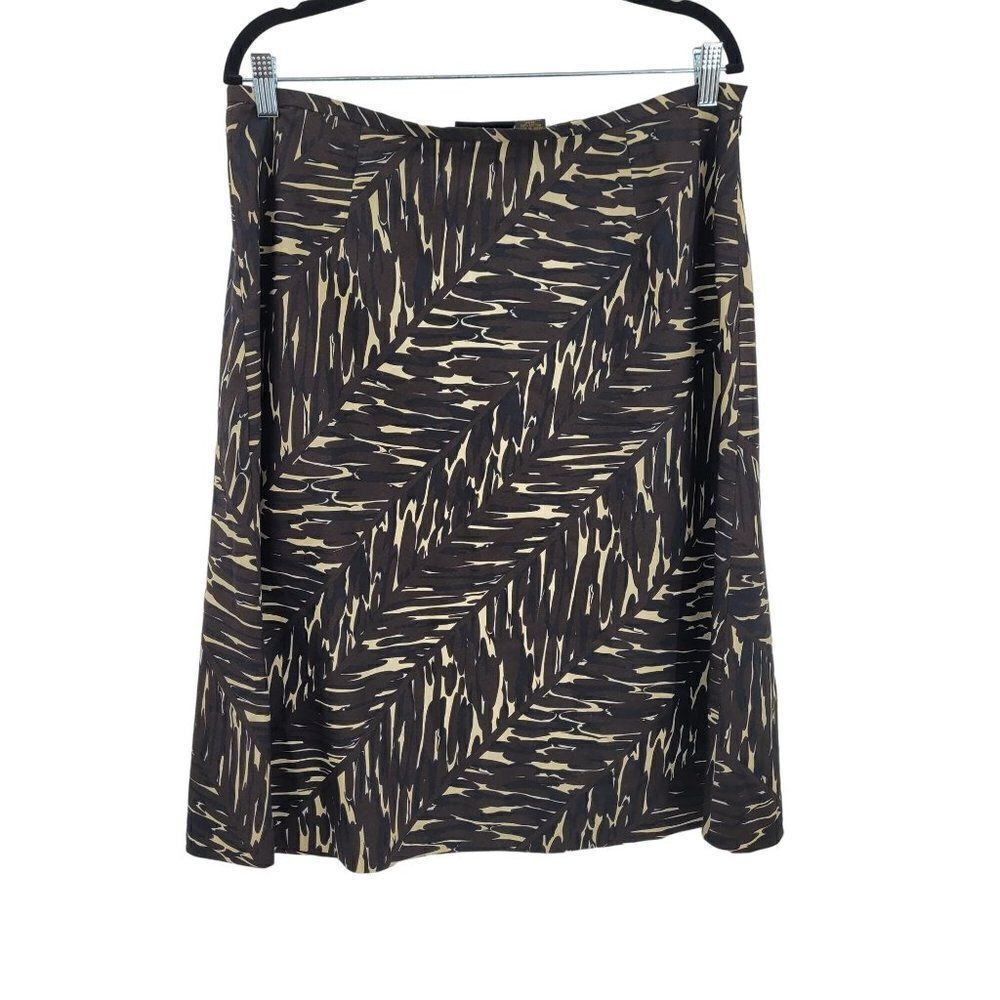Grace Elements Skirt 100%‎ Cotton Aline Full Midi Safari Brown Abstract Leaf 14